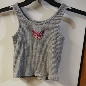 Justice Gray Ribbed Tank with Pink Accents